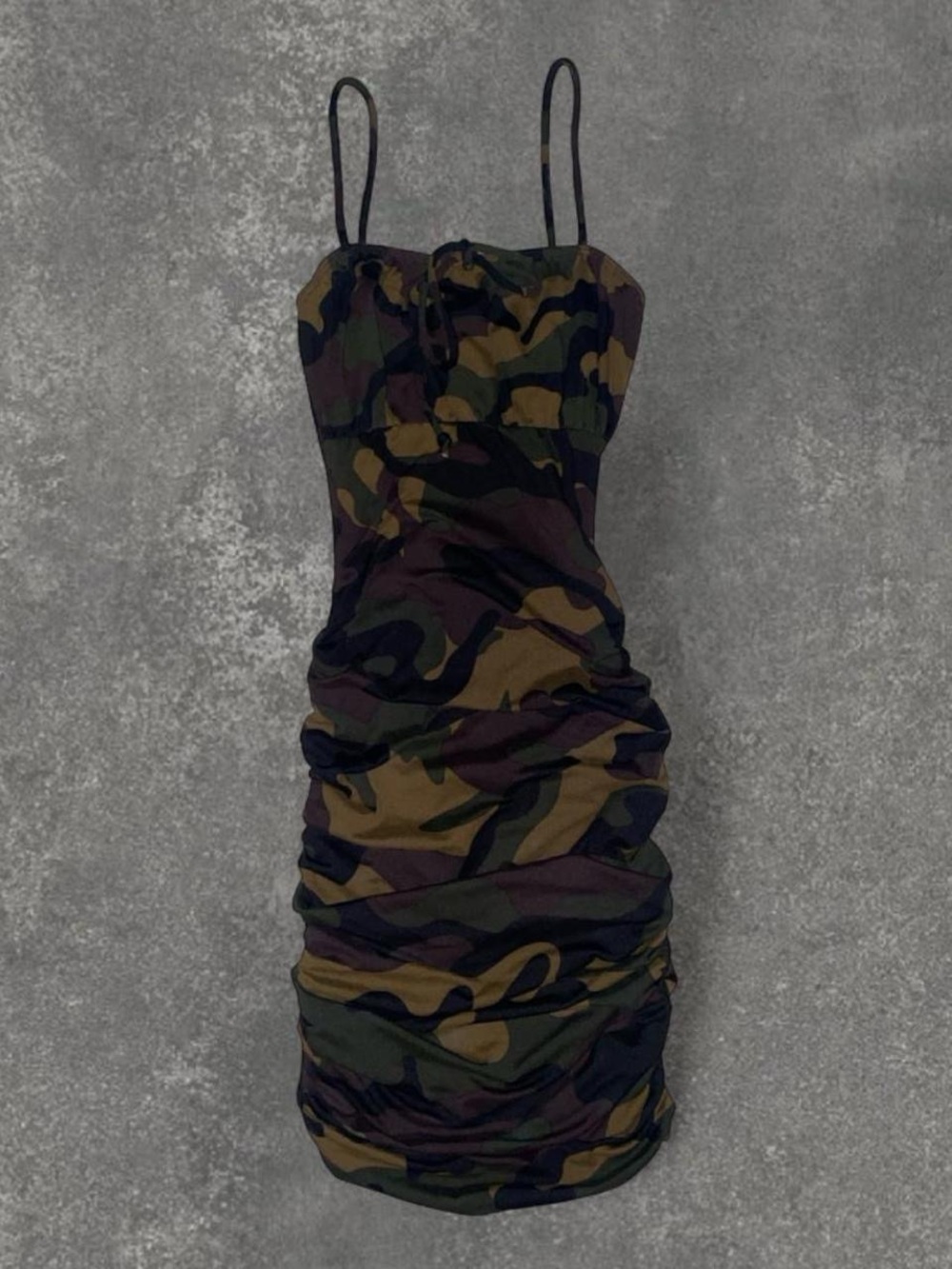Camo Ruched Bodycon Dress